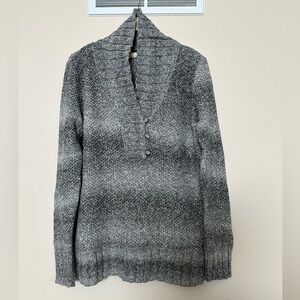 DKNY Brand Black and Gray Stripped Cowl Neck Button Up Sweater Size XL